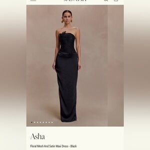 ISO: Meshki Asha Strapless Black Floral Mesh and Satin Maxi Dress
